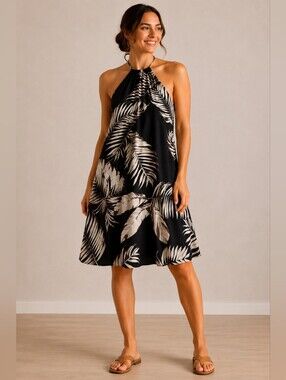 Women’s Tropical Palm Halter Dress – Size Large